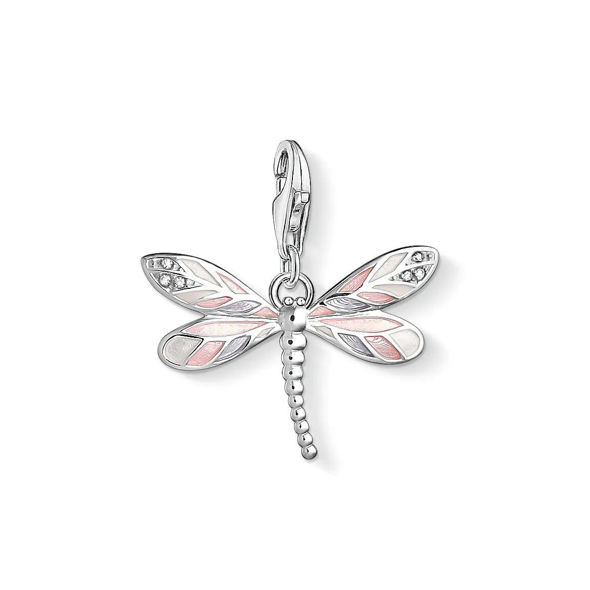 Thomas Sabo Sterling Silver Cubic Zirconia Pink Enamel Dragonfly Charm 1516-041-9