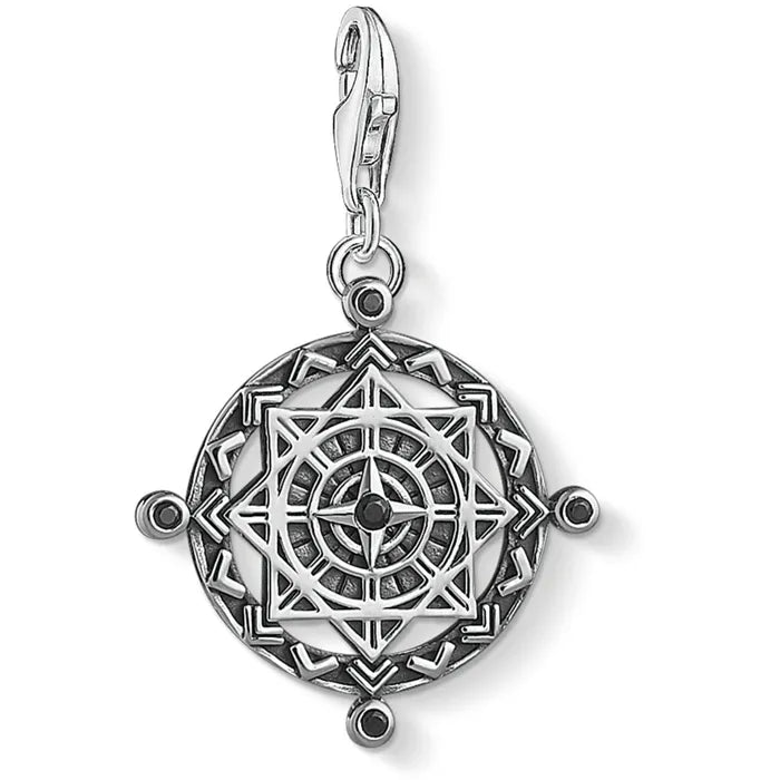 Thomas Sabo Sterling Silver Black C.Z. Disc Vintage Compass Charm 1712-643-11