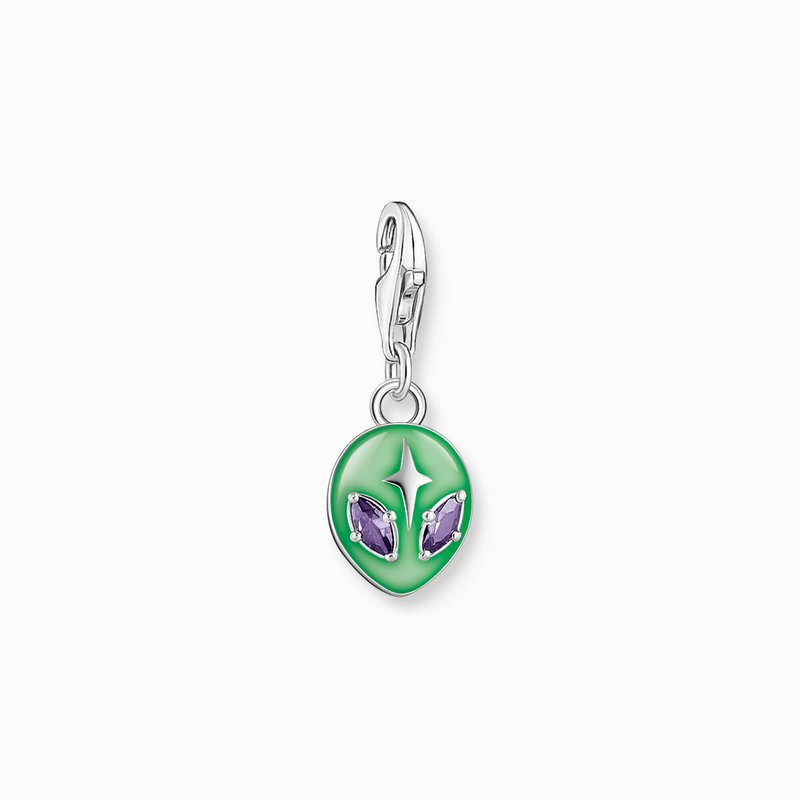 Thomas Sabo Sterling Silver Alien Charm With Green Enamel 2050-041-6