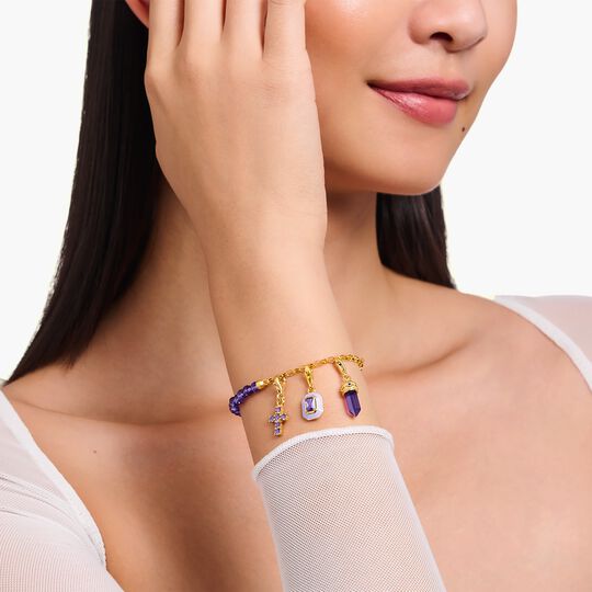 Thomas Sabo Sterling Silver Octagon with Violet Cold Enamel Yellow-Gold Plated Charm 2034-565-13
