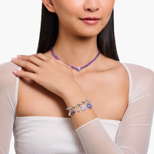 Thomas Sabo Sterling Silver BEST FRIENDS with Violet Cold Enamel Charm 2046-664-13