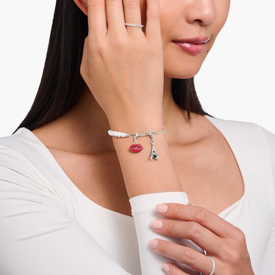 Thomas Sabo Sterling Silver Charm Pendant In Shape Of Red Kissable Lips 2068-664-10)