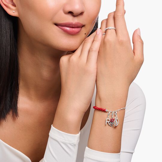 Thomas Sabo Sterling Silver Two Linked Rings & A Red Stone Charm 2070-639-10