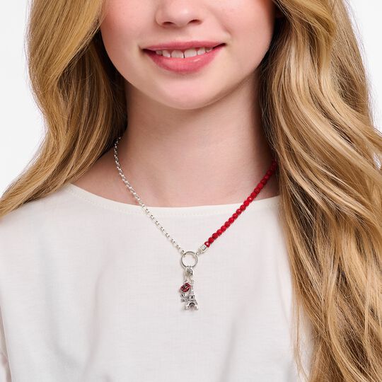 Thomas Sabo Sterling Silver Blackened Charm Pendant In Red Enamel Rose Design 2076-664-10