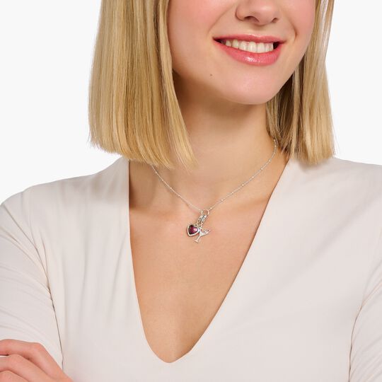 Thomas Sabo Sterling Silver Charm Pendant With Red Stone In Heart-Shape Charm 2094-699-10