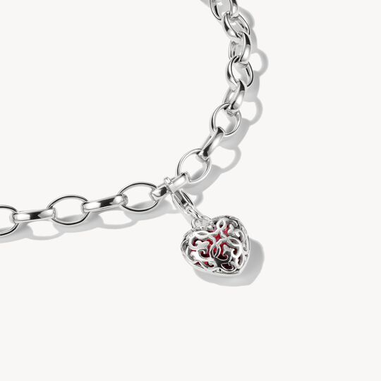 Thomas Sabo Sterling Silver Charm Pendant With Red Stone In Heart-Shape Charm 2094-699-10