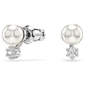 Swarovski Matrix Rhodium Plated Stud Earrings With Crystal Pearls And Clear Crystals 5701604
