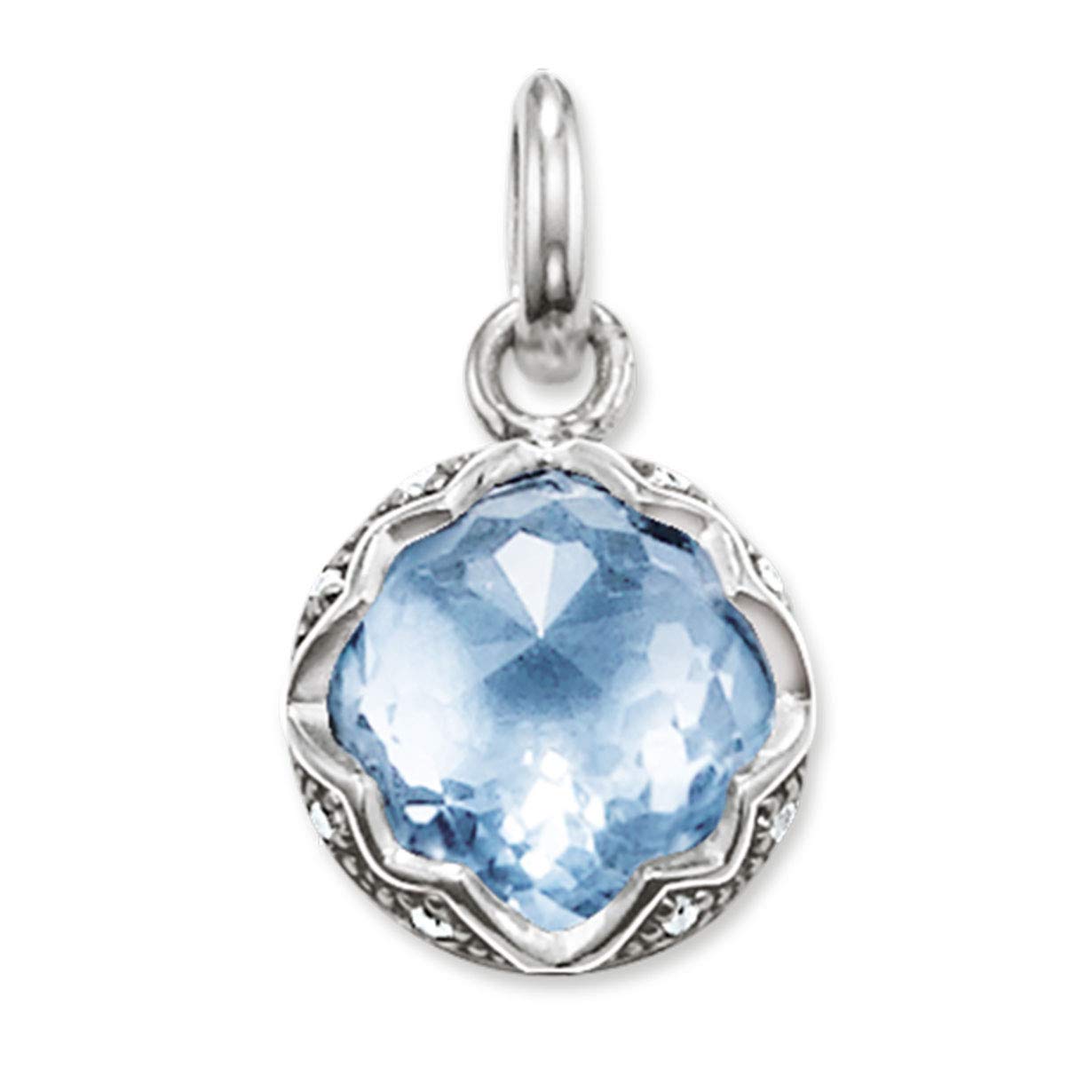 Thomas Sabo Glam And Soul Sterling Silver Cubic Zirconia Synthetic Blue Spinel Lotus Pendant PE686-644-1