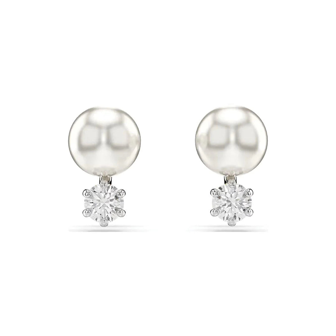 Swarovski Matrix Rhodium Plated Stud Earrings With Crystal Pearls And Clear Crystals 5701604