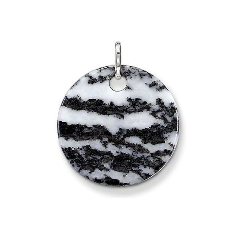 Thomas Sabo Glam And Soul Sterling Silver Black & White Jasper Medium Disc Pendant PE429-195-18