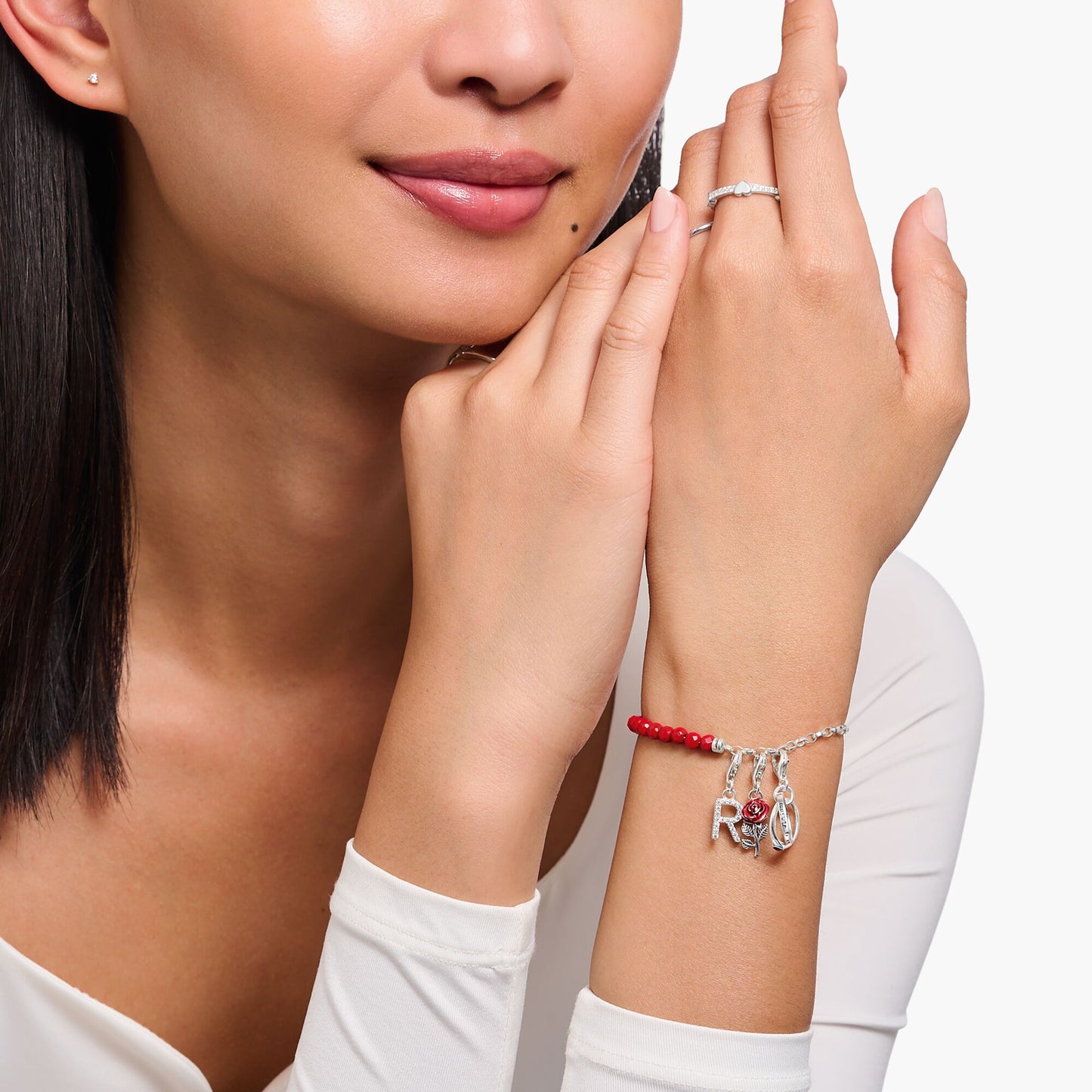 Thomas Sabo Silver Charm bracelet with red beads A2130-007-10-L17
