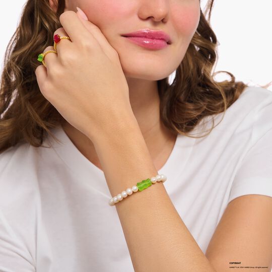 Thomas Sabo HARIBO Silver Pearl Bracelet with Green goldbears A2154-017-6