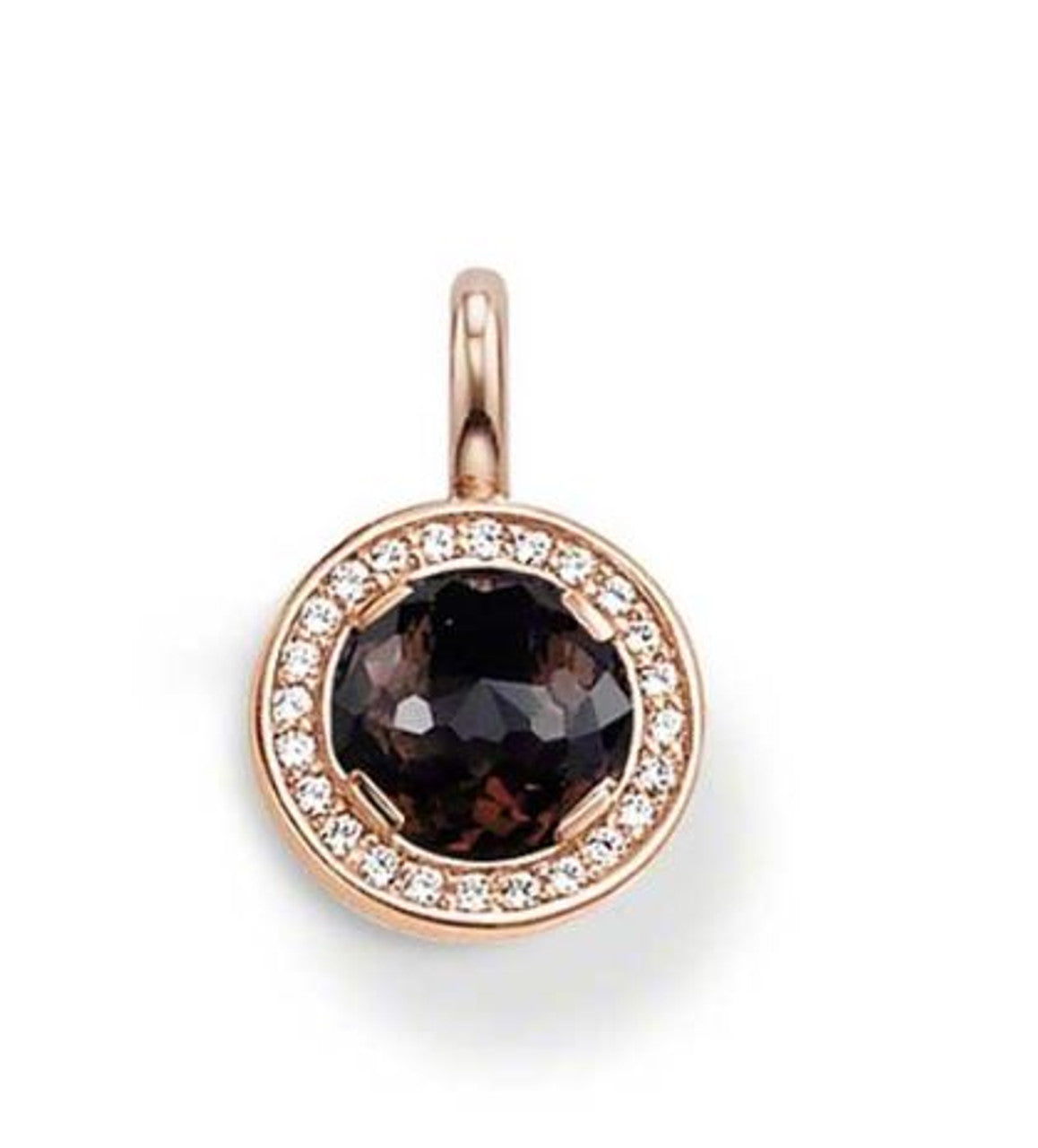 Thomas Sabo Glam And Soul Sterling Silver Cubic Zirconia Rose Gold Plated Smoky Quartz Round Pendant PE621-441-2
