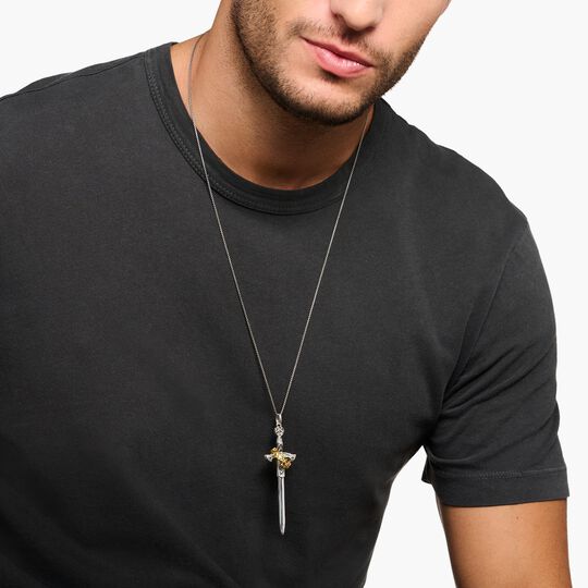 Thomas Sabo Sterling Silver Gold-Plated Pendant Sword with Crown PE901-849-7