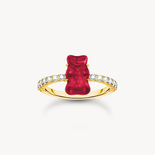 Thomas Sabo HARIBO Sterling Silver Gold-plated Ring with Red Mini Sized Goldbears & Zirconia TR2459-414-10