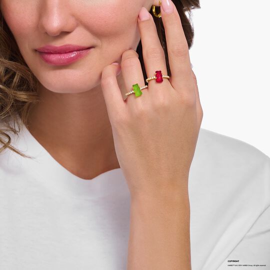 Thomas Sabo HARIBO Sterling Silver Gold-plated Ring with Red Mini Sized Goldbears & Zirconia TR2459-414-10