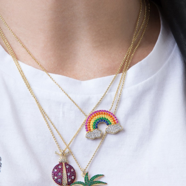 APM Adjustable Rainbow Necklace Multi-Color Silver Yellow Gold Plated AC4425MY