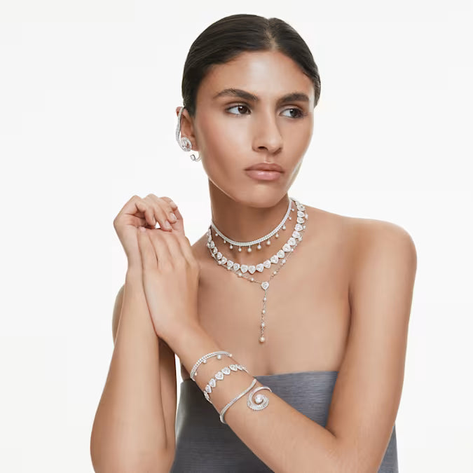 Swarovski Ariana Grande x Swarovski Y Necklace Mixed Cuts, Crystal Pearl, Heart, White, Rhodium Plated 5720855