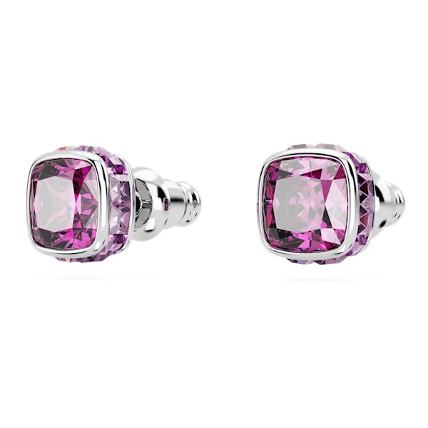 Swarovski Birthstone stud earrings Square cut, February, Purple, Rhodium plated 5660797