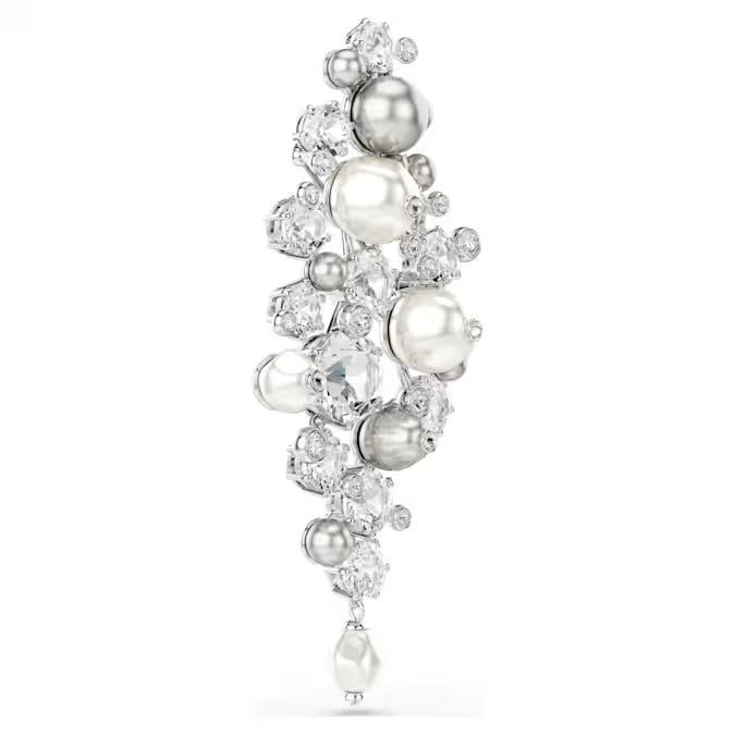 Swarovski Constella Brooch Crystal Pearl, Round Cut, White, Rhodium Plated 5722516