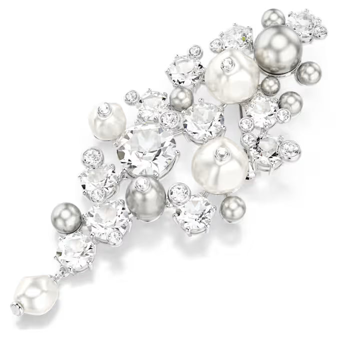Swarovski Constella Brooch Crystal Pearl, Round Cut, White, Rhodium Plated 5722516
