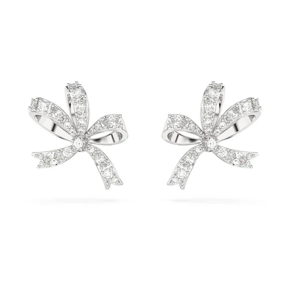 Swarovski Hyperbola stud earrings Bow, Small, White, Rhodium plated 5647579