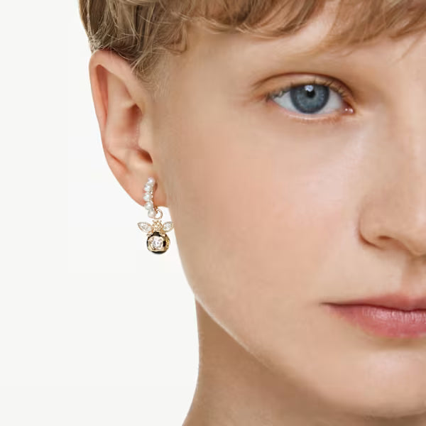 Swarovski Idyllia Drop Earrings Crystal Pearl, Mixed Cuts, Bee, Multicoloured, 18k gold-Plated finish 5742678