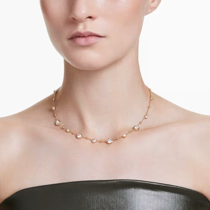 Swarovski Imber necklace Round cut, Scattered design, White, Gold-tone plated 5680090