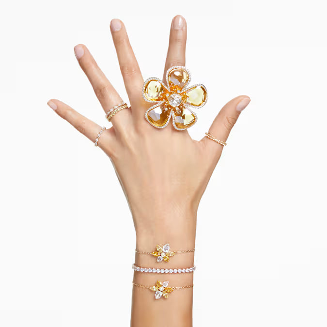 Swarovski Matrix Tennis Bracelet Round Cut, White, Gold-Tone Plated 5657664, 5657662