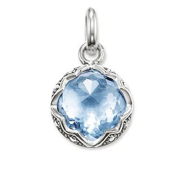 Thomas Sabo Glam And Soul Sterling Silver Cubic Zirconia Synthetic Blue Spinel Lotus Pendant PE686-644-1