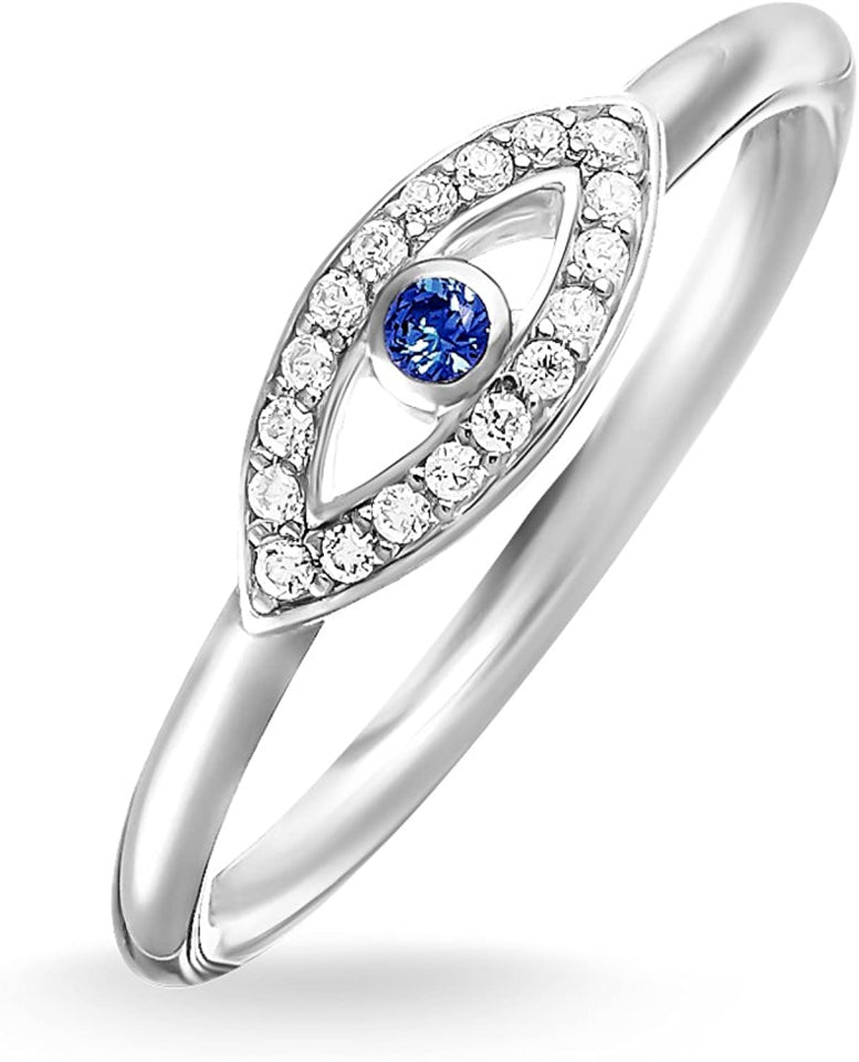 Thomas Sabo Sterling Silver Cubic Zirconia Synthetic Blue Spinel Nazar Eye Ring TR2075-412-32