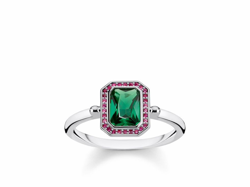 Thomas Sabo Sterling Silver Cubic Zirconia Red and Green Multicolored Ring Size56 TR2264-348-7-56
