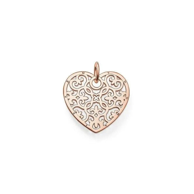 Thomas Sabo Sterling Silver Rose Gold Plated Filigree Heart Pendant PE650-415-12