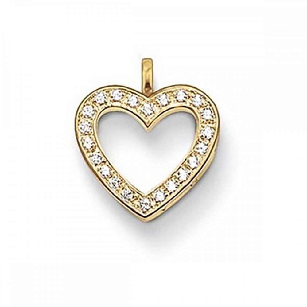 Thomas Sabo Glam And Soul Sterling Silver Cubic Zirconia 18K Gold Plated Open Heart Pendant PE616-414-14