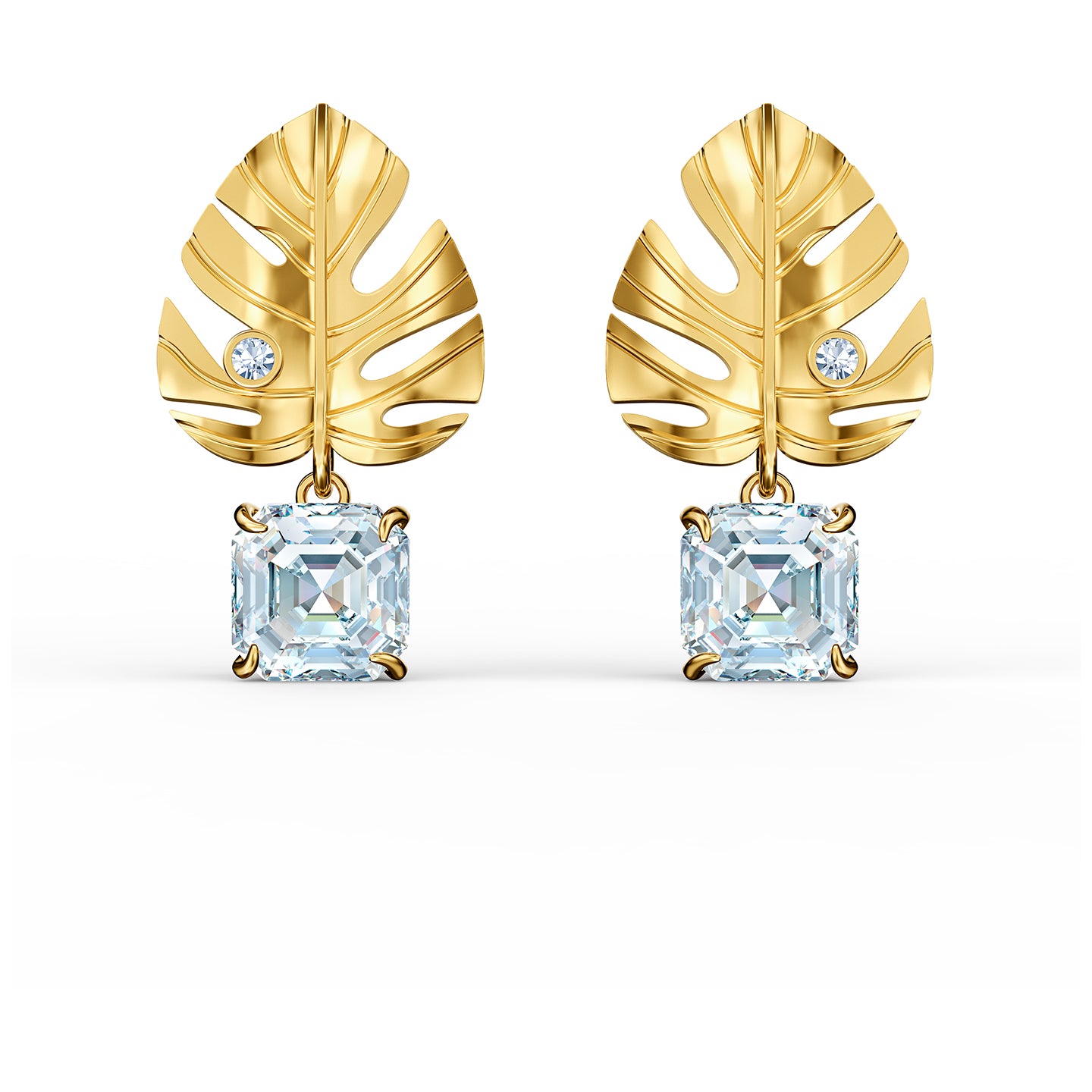 Swarovski Tropical Leaf Pierced Earrings, White, Gold-tone plated 5519253