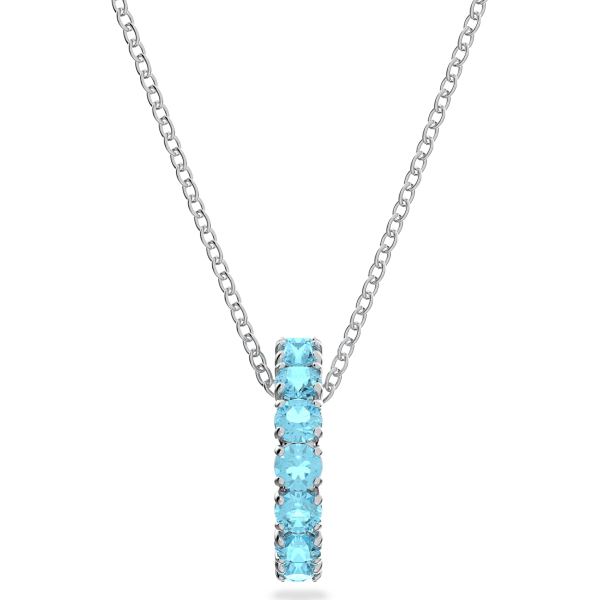 Swarovski Exalta pendant, Extra long, Blue, Rhodium plated 5643754