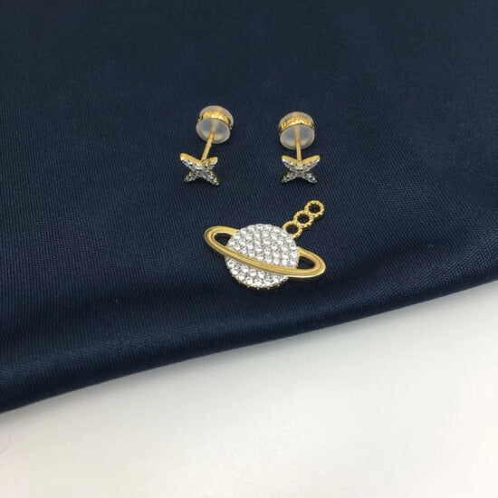 Asymmetric Pink Planet Earring And Stud - Silver AE10559XORW,AE10559OXY