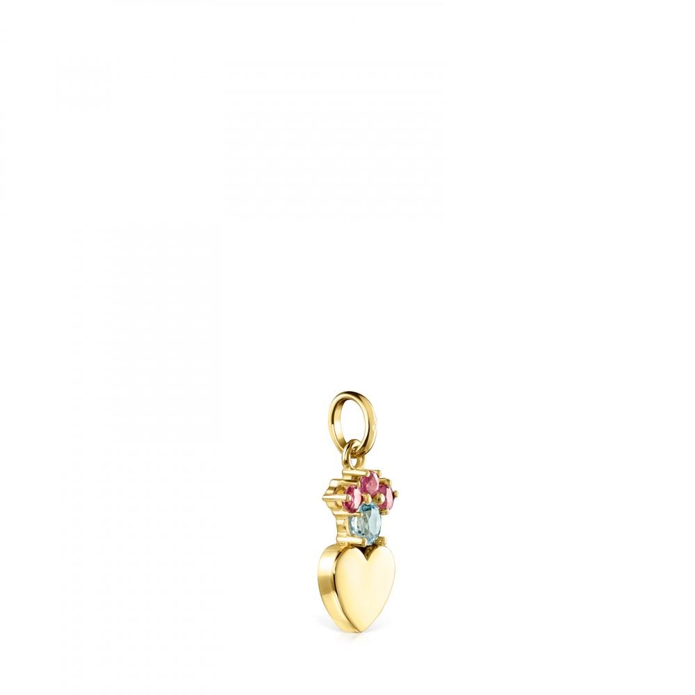 Tous Gold Real Sisy heart Pendant with Gemstones 812454020