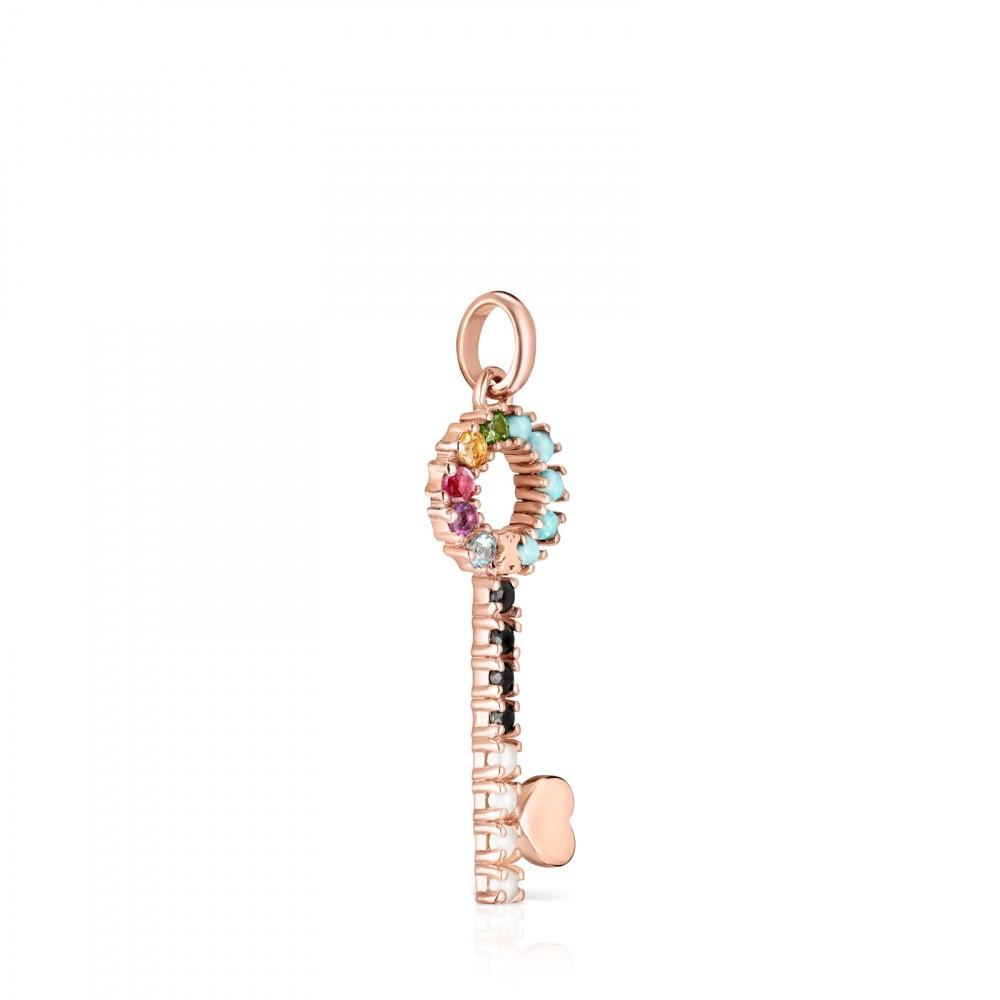 Tous Rose Gold Vermeil San Valentín key Pendant with Gemstones 915304540