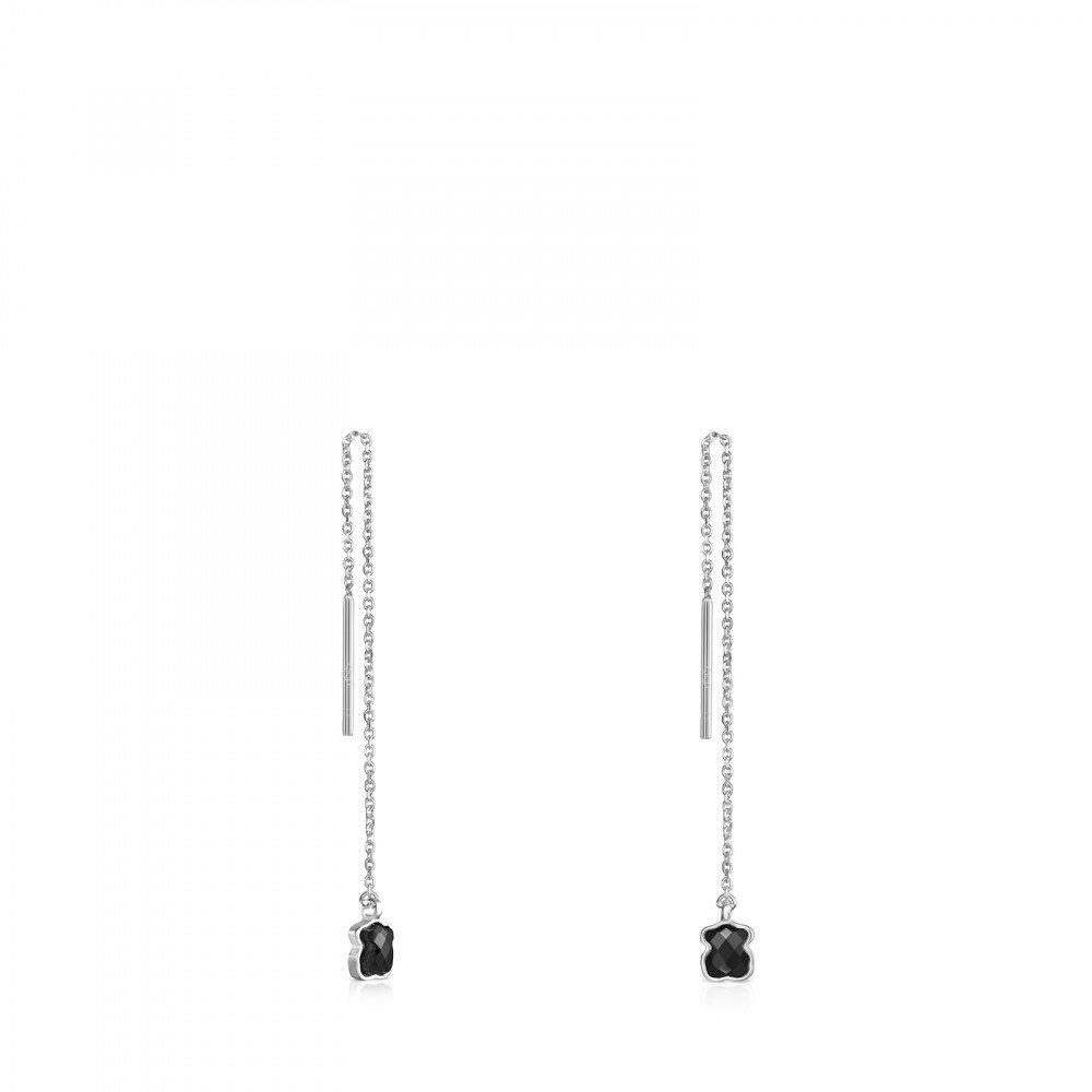 Tous Long Mini Onix - Color Earrings in Silver with Onyx 918453590
