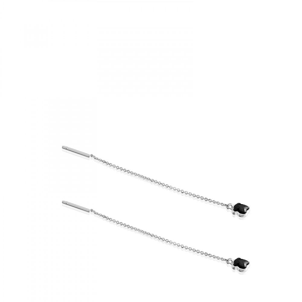 Tous Long Mini Onix - Color Earrings in Silver with Onyx 918453590