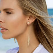 Long Mono Feather Underlobe Earring - Yellow Silver AE10787OXY