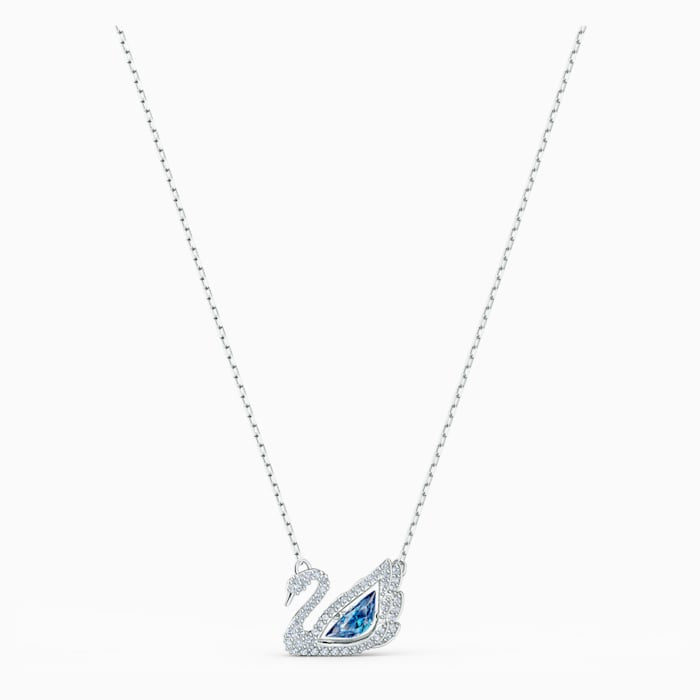 Swarovski Dancing Swan Necklace, Blue, Rhodium plated 5533397