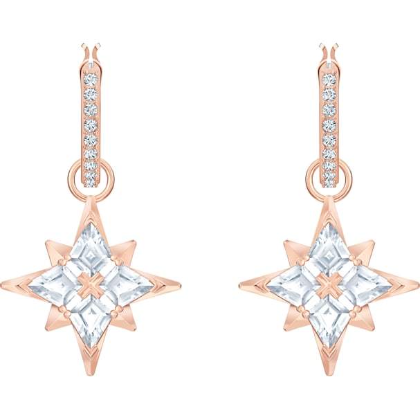 Swarovski Symbolic Star Hoop Pierced Earrings, White, Rose-gold Tone Plated 5494337