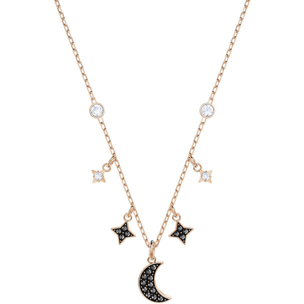 Swarovski Duo Moon Necklace, Black, Rose Gold Plating 5429737
