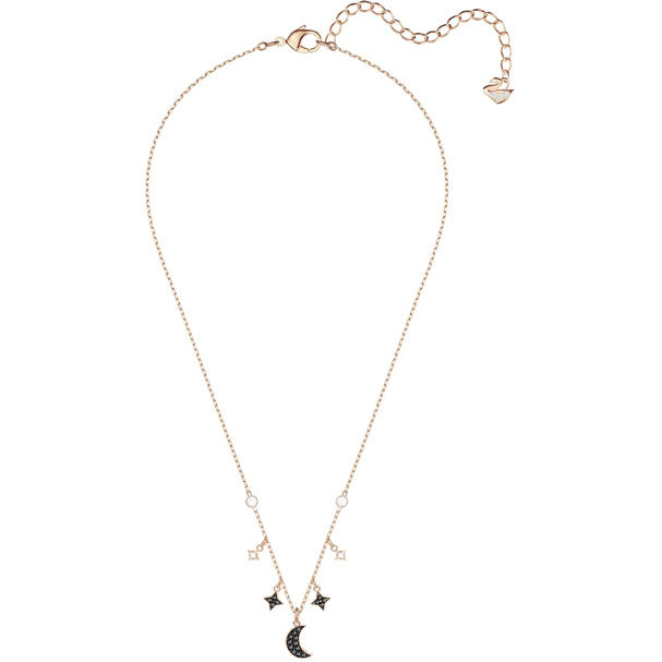 Swarovski Duo Moon Necklace, Black, Rose Gold Plating 5429737