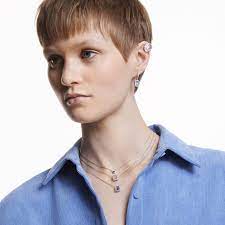 Millenia drop earrings Octagon cut, Blue, Rhodium plated 5619500