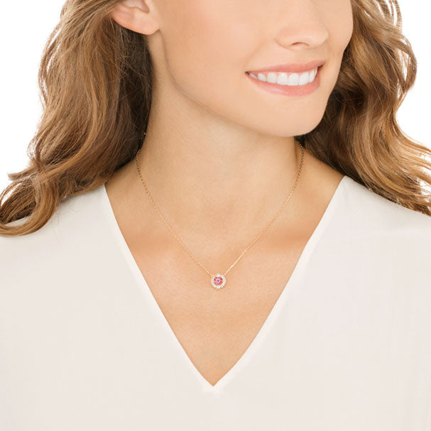 Swarovski Sparkling Dance Round Necklace, Red, Rose gold plating 5279421