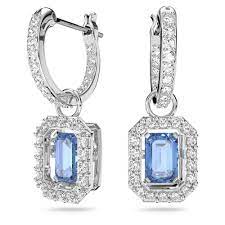 Millenia drop earrings Octagon cut, Blue, Rhodium plated 5619500