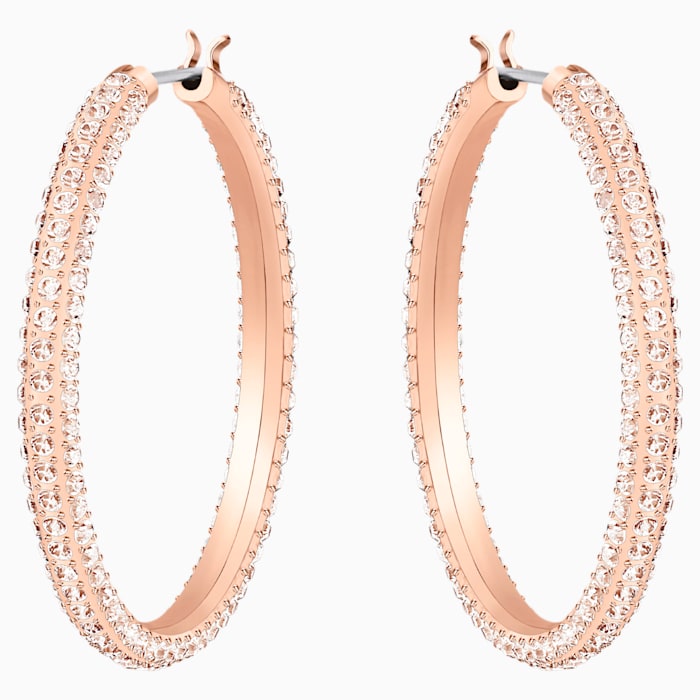 Swarovski Stone Hoop Pierced Earrings, Pink, Rose gold plating 5383938